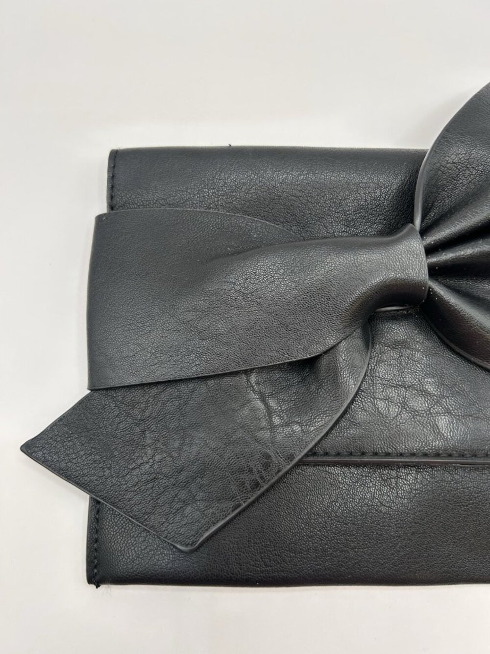 Anthropologie Clutch Purse Black Faux Leather Bow Envelope Small Chic Elegant - Picture 2 of 11